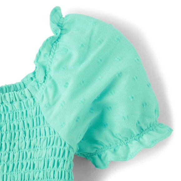 Toddler Girl Size 3T Mint Tea Smocked Ruffle Dress, New with Tags, NWT - Picture 2 of 6